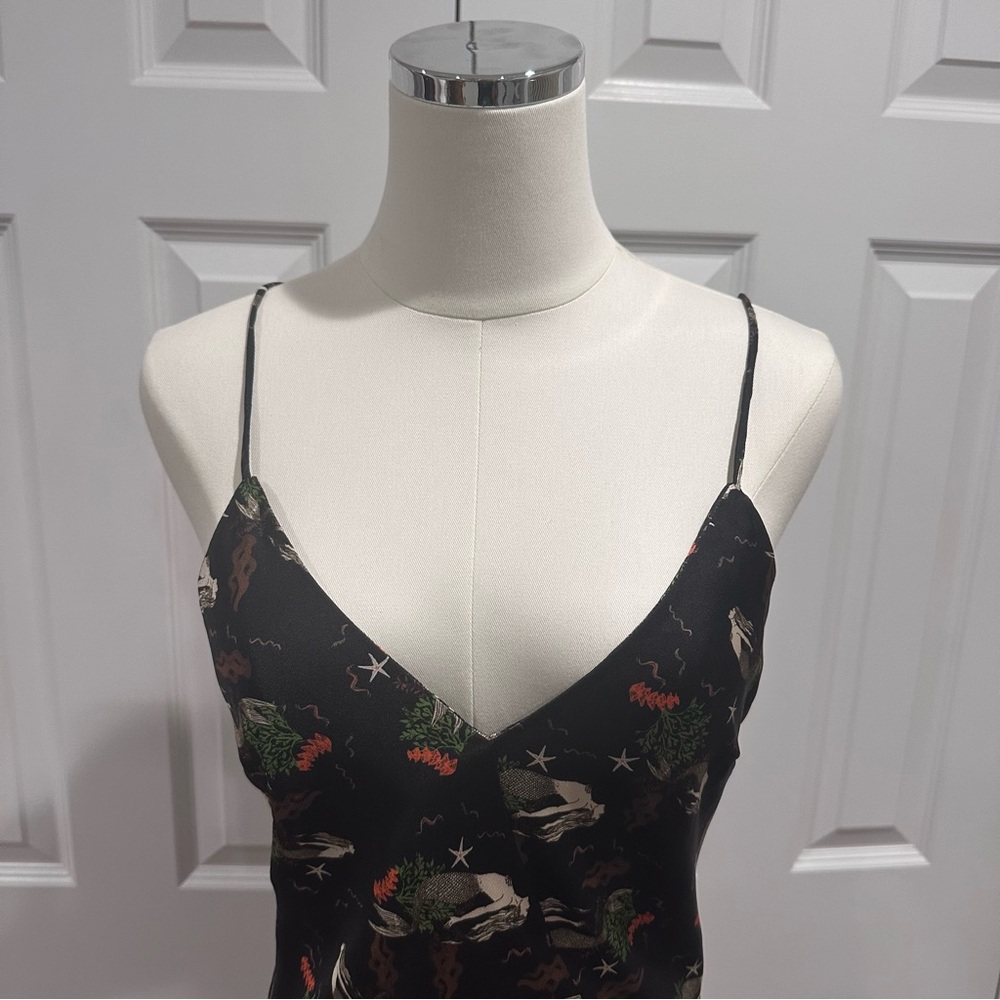 NWT Zara Black Satin Slip Dress Spaghetti Straps Mermaid Print Sexy Mini Size S - Picture 2 of 13